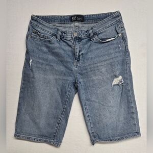 Gap Bermuda Shorts Denim Jean 28. 9". Distressed 5 Pocket Zipper Fly